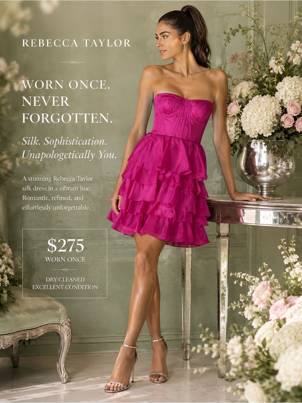 Worn once dry cleaned paid $400 silk dress Rebecca Taylor